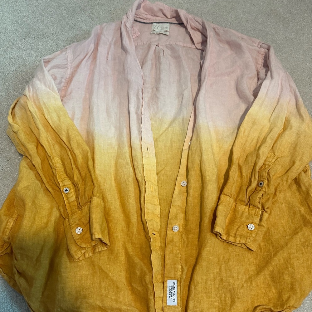 J. Crew Pink and Orange Linen Button Up